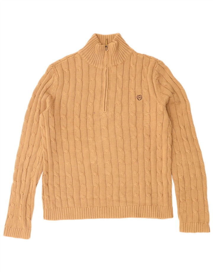 Maglione maglione con collo con zip da donna Chaps UK 10 piccolo cotone beige