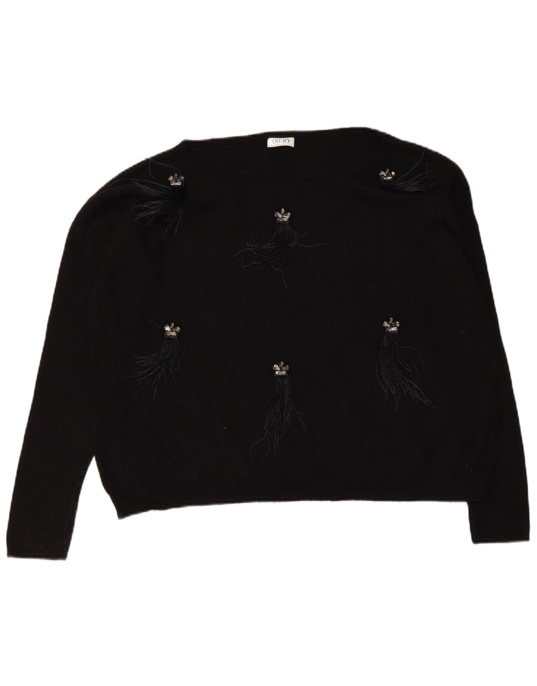 Maglione maglione oversize con scollo a barca corto da donna Liu Jo UK 14 medio nero
