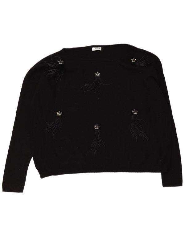 Maglione maglione oversize con scollo a barca corto da donna Liu Jo UK 14 medio nero