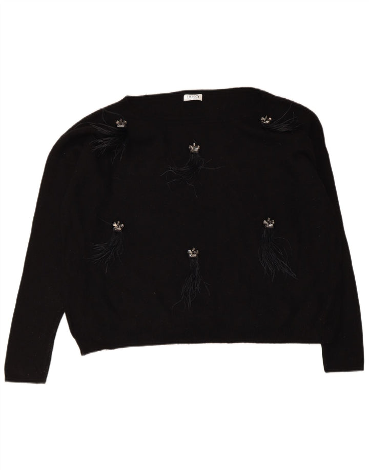 Maglione maglione oversize con scollo a barca corto da donna Liu Jo UK 14 medio nero