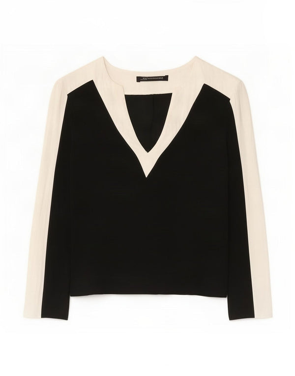 Top Zara a maniche lunghe da donna, in viscosa color block UK 12, colore nero medio