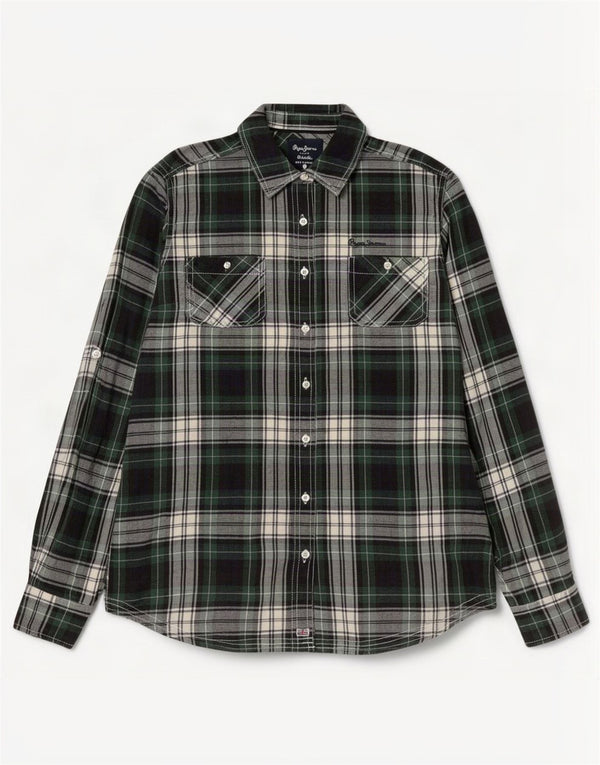 PEPE Jeans Camicia in flanella da donna UK 14 Cotone a quadri verde medio