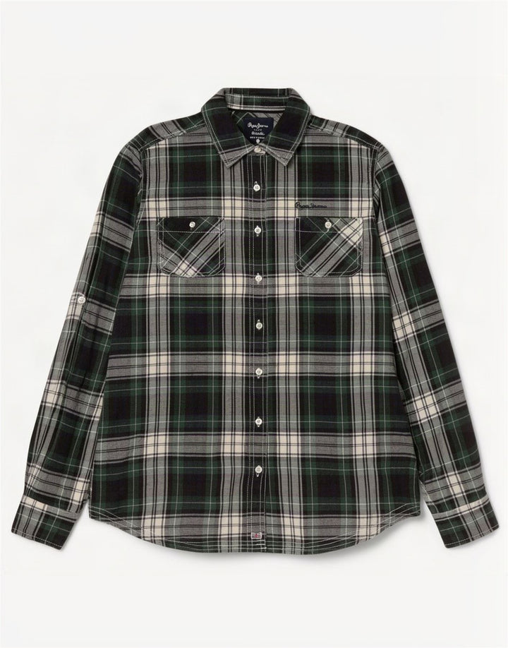PEPE Jeans Camicia in flanella da donna UK 14 Cotone a quadri verde medio