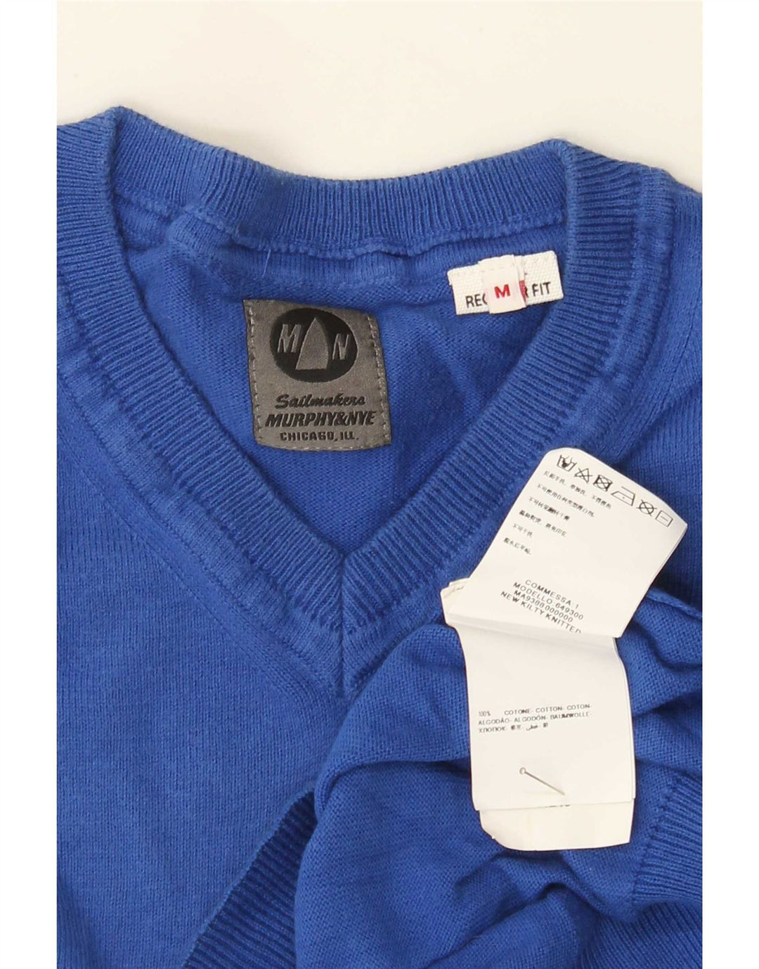 Maglione da uomo con scollo a V vestibilità regolare Murphy & Nye in cotone blu medio