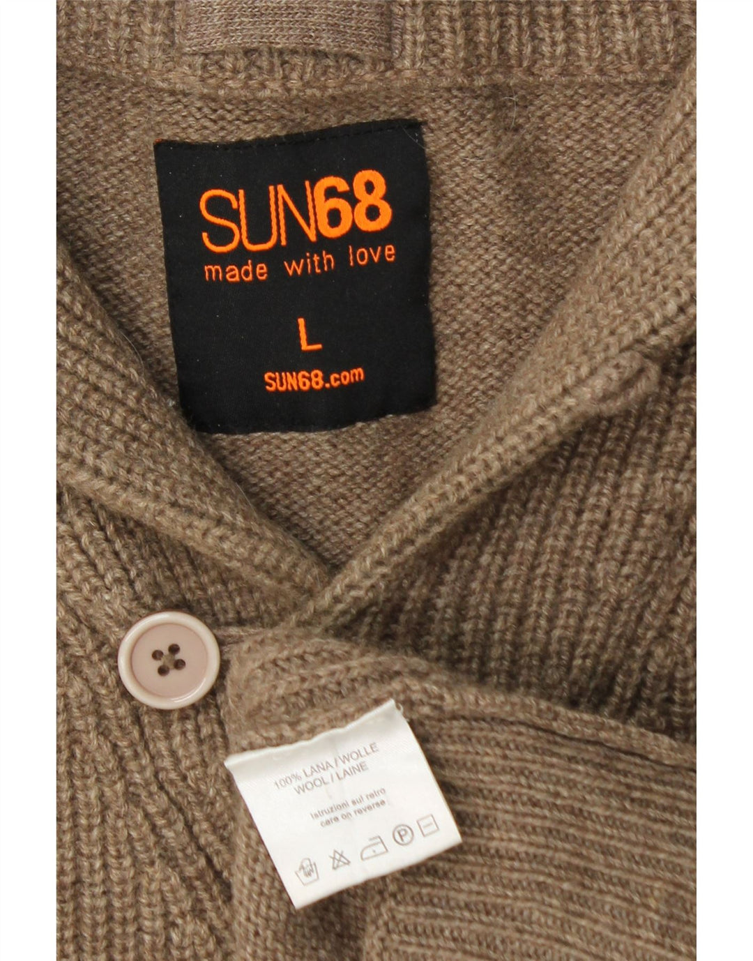 SUN68 Maglione da uomo con collo a scialle grande in lana marrone