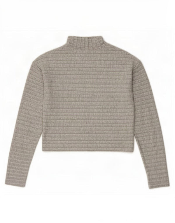 Topshop Donna Crop Top Manica Lunga UK 8 Piccolo Grigio a Righe