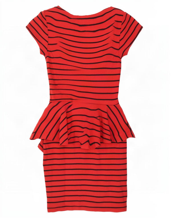 Abito peplo da donna Topshop UK 8 piccolo cotone a righe rosse