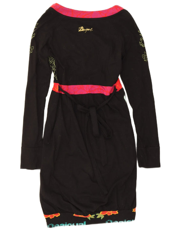 Desigual Abito tubino grafico a maniche lunghe da donna UK 12 Medio Nero floreale