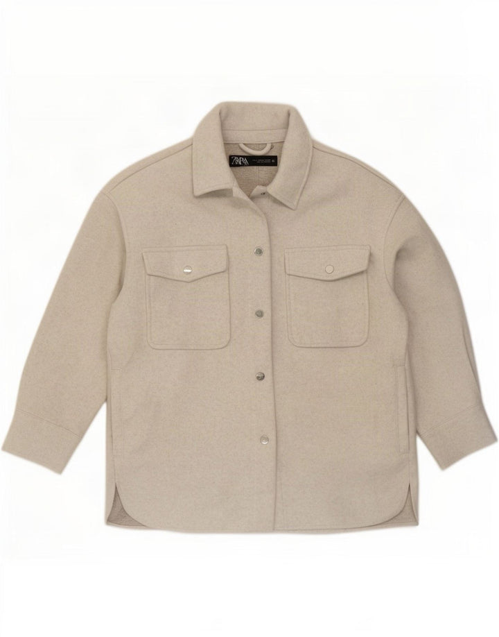 Zara Giacca Shacket da donna UK 14 Poliestere grigio medio