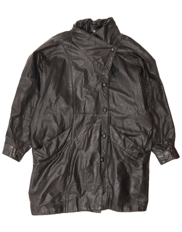 Cappotto in pelle oversize da donna VINTAGE UK 14 Pelle nera media