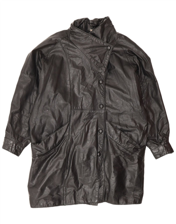 Cappotto in pelle oversize da donna VINTAGE UK 14 Pelle nera media