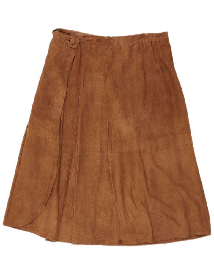 Gonna a portafoglio vintage in pelle scamosciata da donna W30 marrone medio