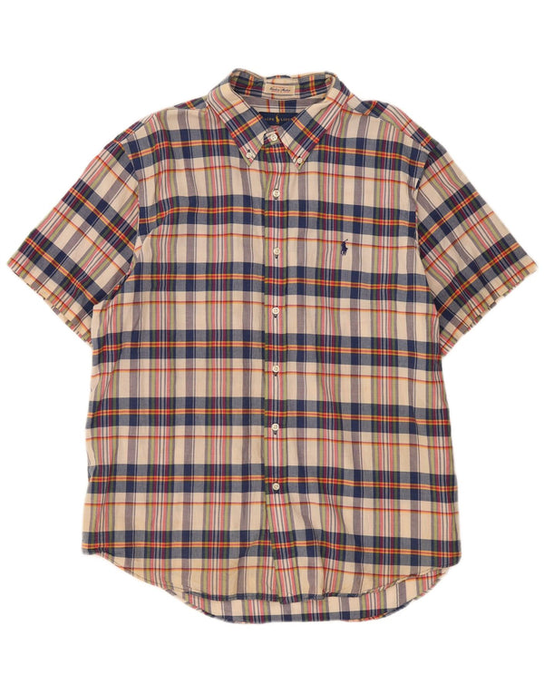 Camicia a maniche corte da uomo Ralph Lauren 2XL in cotone a quadri beige