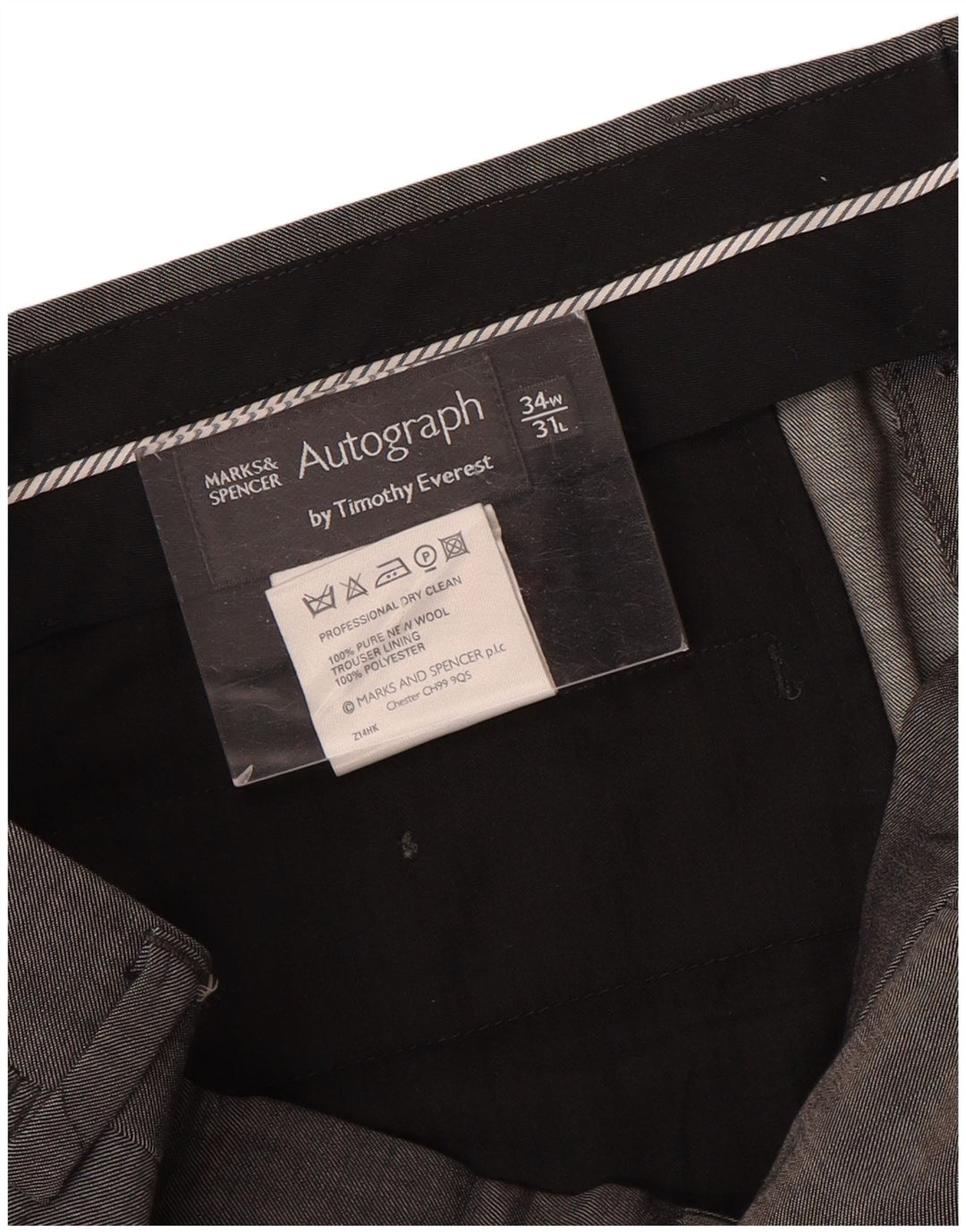 Pantaloni da abito dritti autografi da uomo Marks & Spencer W34 L31 lana grigia