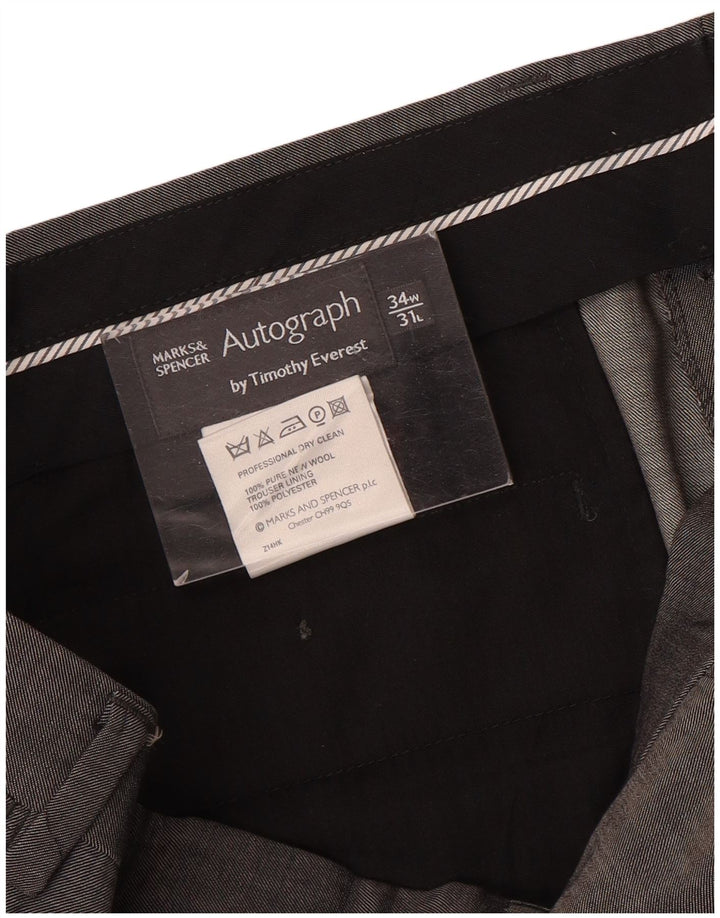 Pantaloni da abito dritti autografi da uomo Marks & Spencer W34 L31 lana grigia