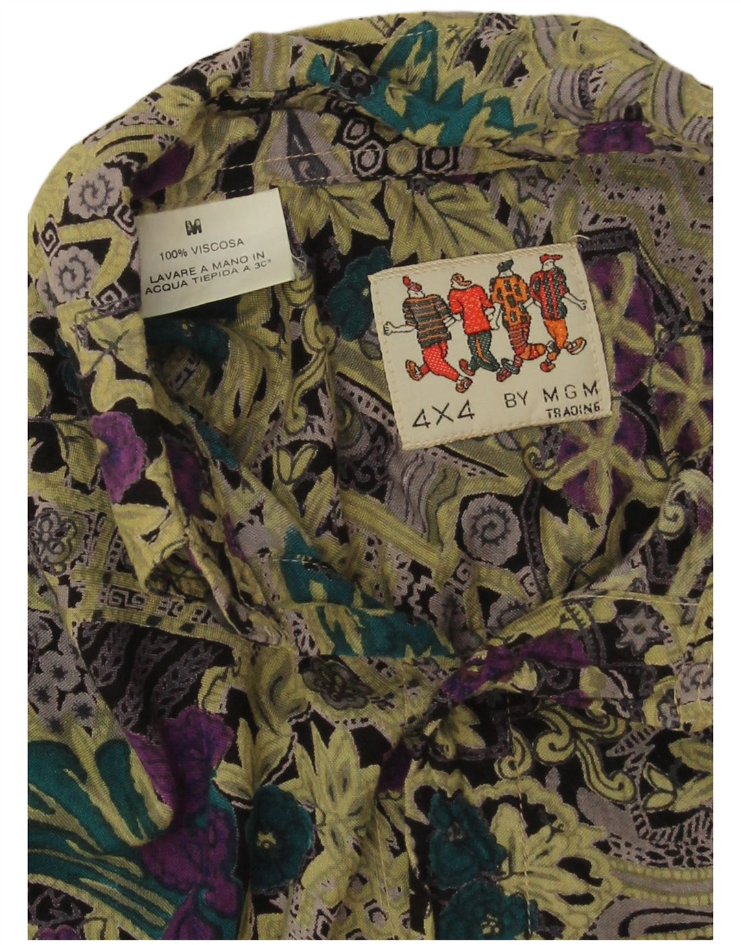 Camicia vintage da uomo a maniche corte in viscosa floreale multicolore media