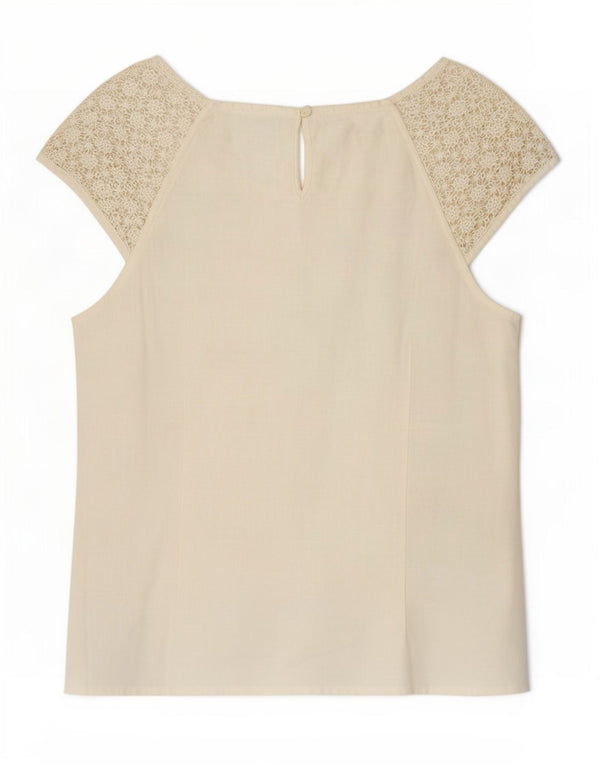 Camicetta da donna Fat Face Top UK 14 Lino floreale bianco sporco medio