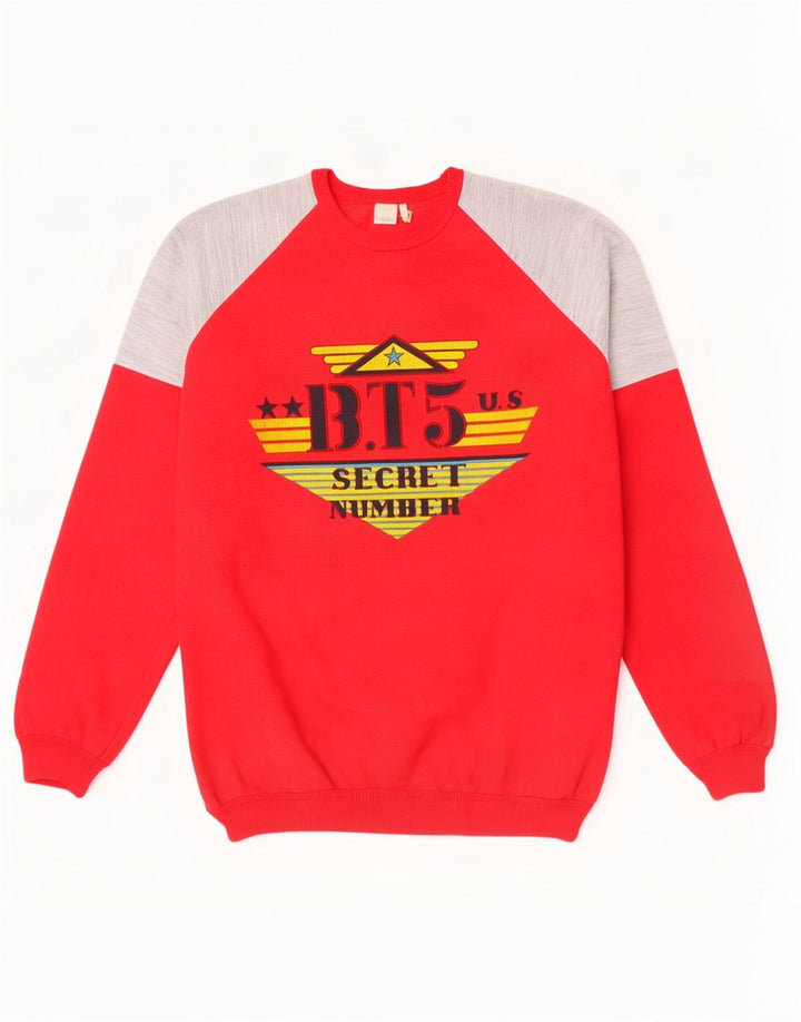 Felpa grafica da uomo vintage in cotone color block rosso medio