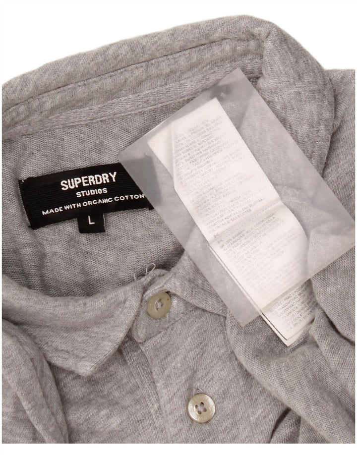 Polo da uomo a maniche lunghe Superdry Large in cotone grigio