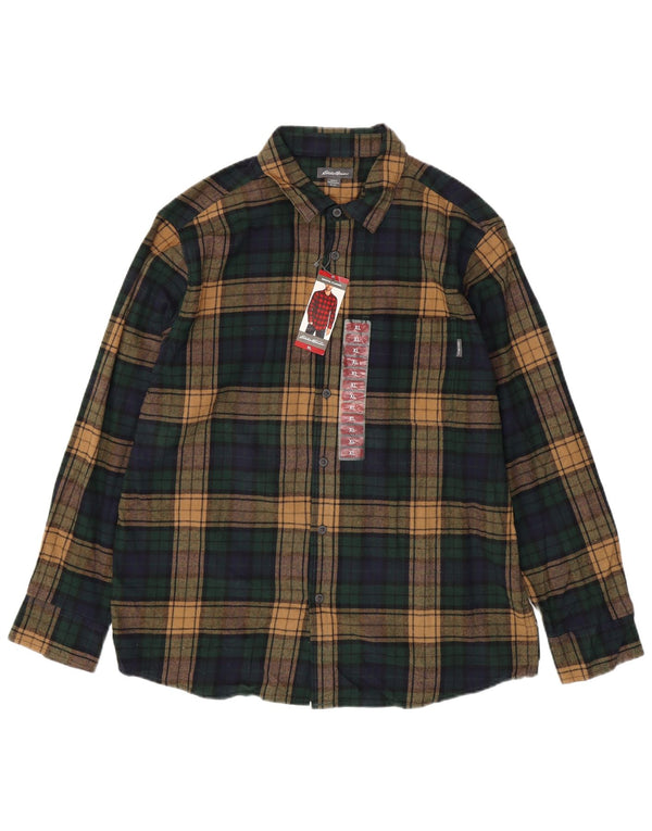 EDDIE BAUER Camicia da uomo in flanella XL verde a quadri in cotone