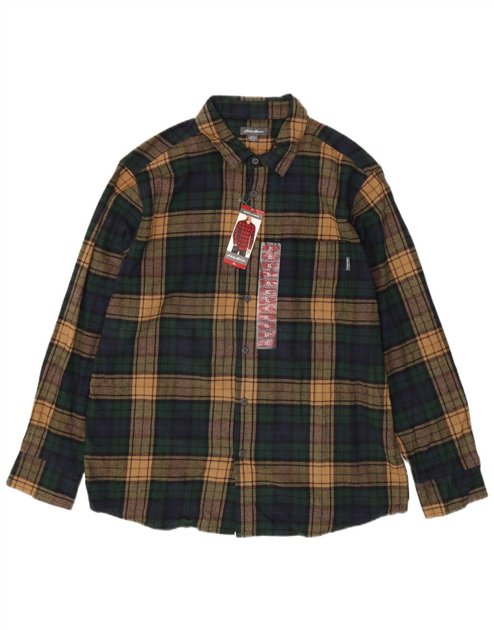 EDDIE BAUER Camicia da uomo in flanella XL verde a quadri in cotone