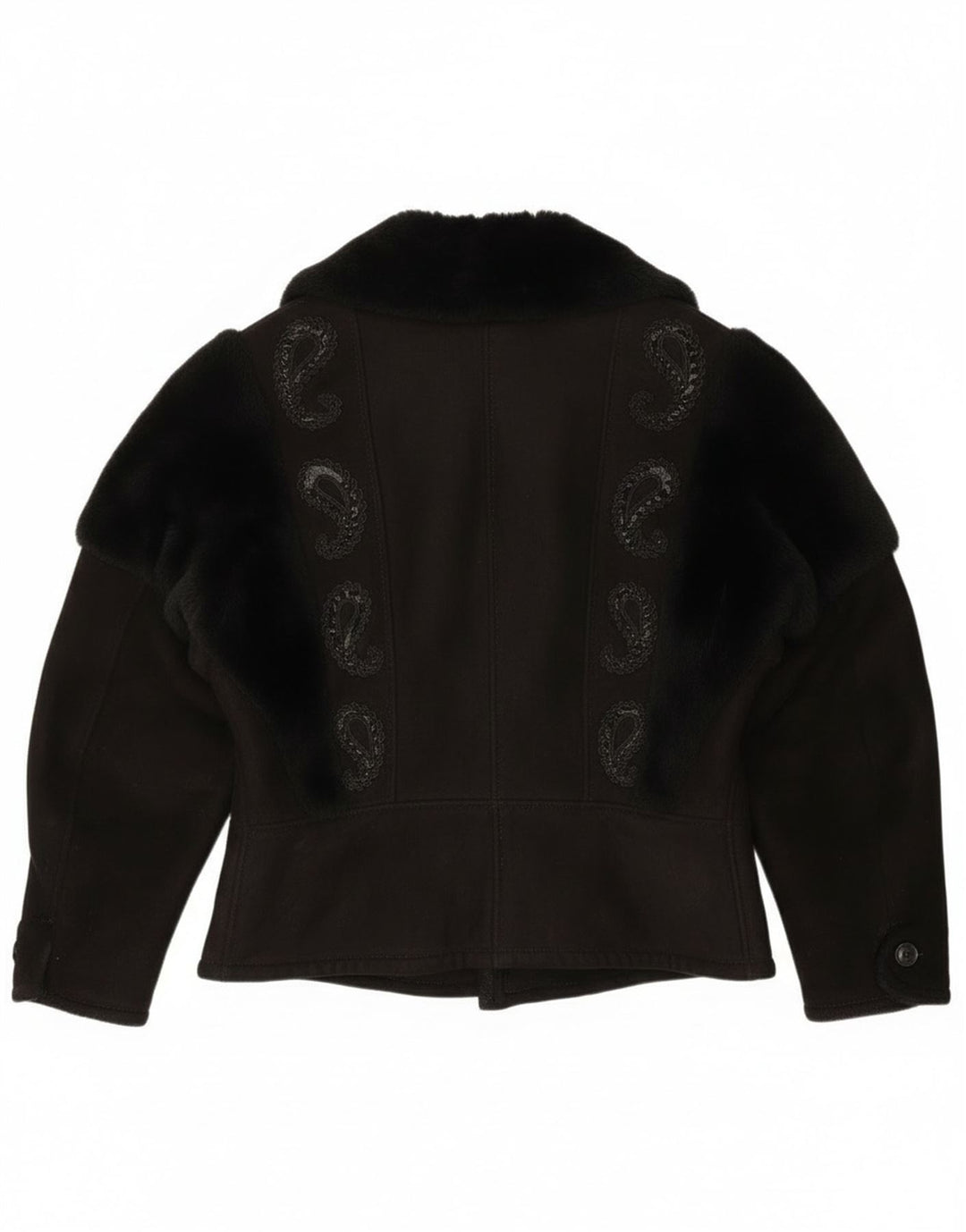 Giacca vintage in shearling da donna UK 18 XL Nero Paisley