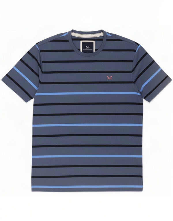 Crew Clothing T-shirt da uomo Top grande in cotone a righe blu