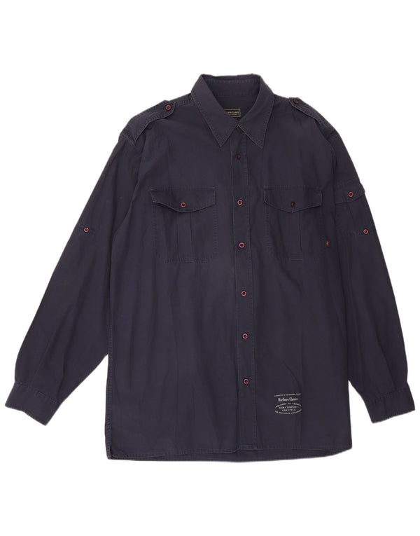 Marlboro Classics Mens Military Shirt XL Navy Blue Cotton