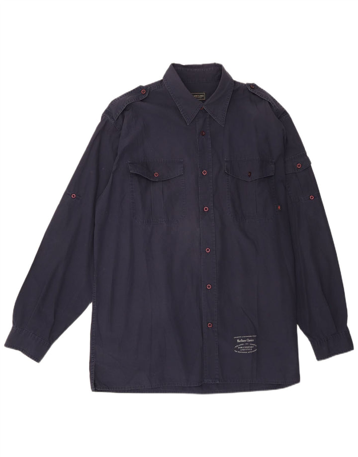 Camicia militare da uomo Marlboro Classics XL in cotone blu navy