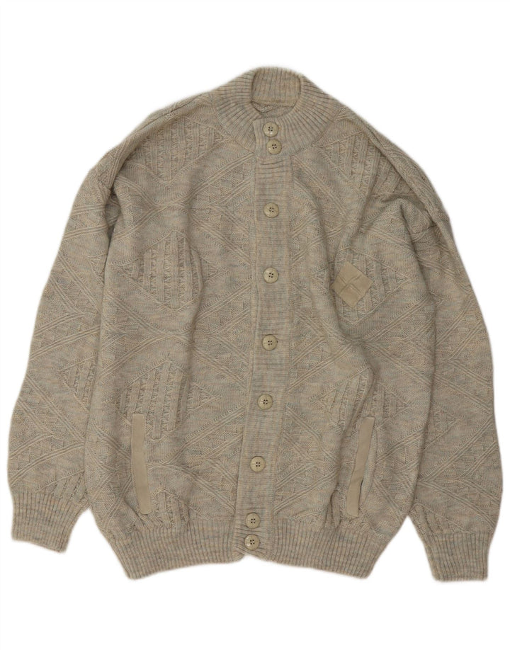 Maglione cardigan da uomo vintage IT 52 grande lana grigia