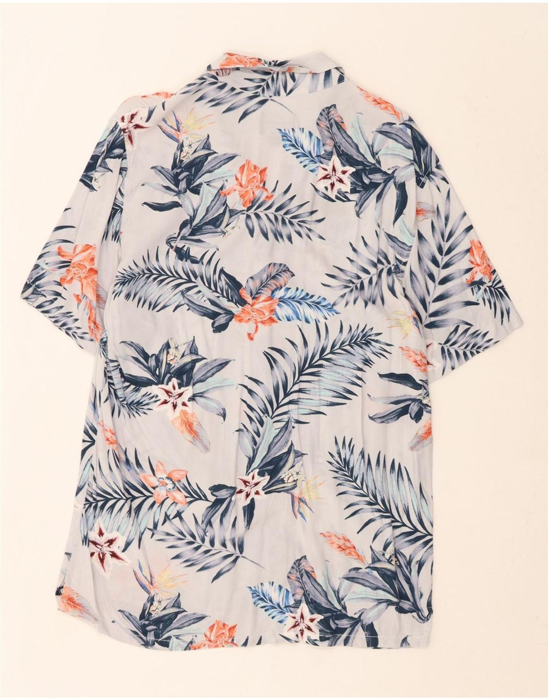 PULL & BEAR Mens Short Sleeve Shirt Medium White Floral Viscose Vintage Pull & Bear and Second-Hand Pull & Bear from Messina Hembry 