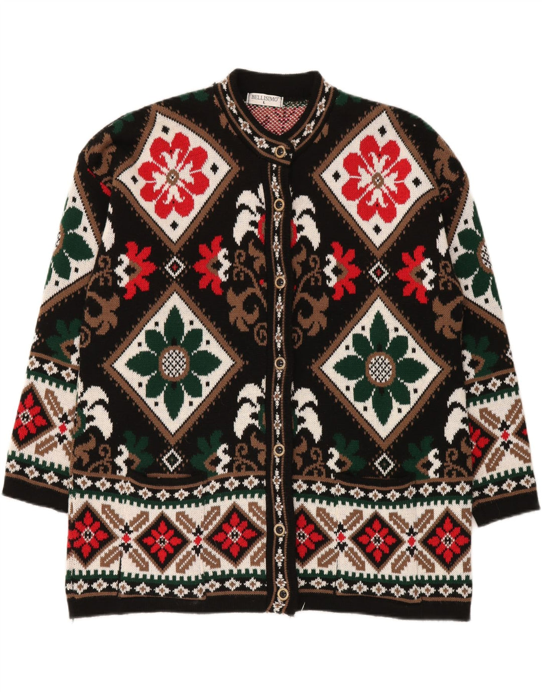 Maglione cardigan oversize da donna BELLISIMO UK 16 Large Black Fair Isle