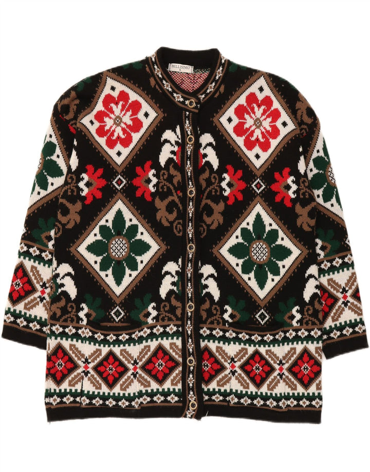 Maglione cardigan oversize da donna BELLISIMO UK 16 Large Black Fair Isle