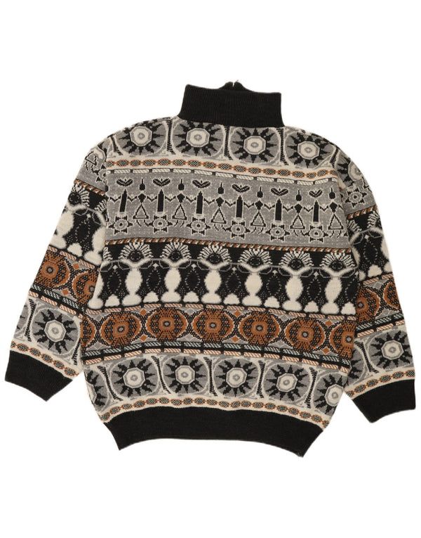 Maglione vintage da uomo con zip e collo EU 52/54 Large Grey Fair Isle