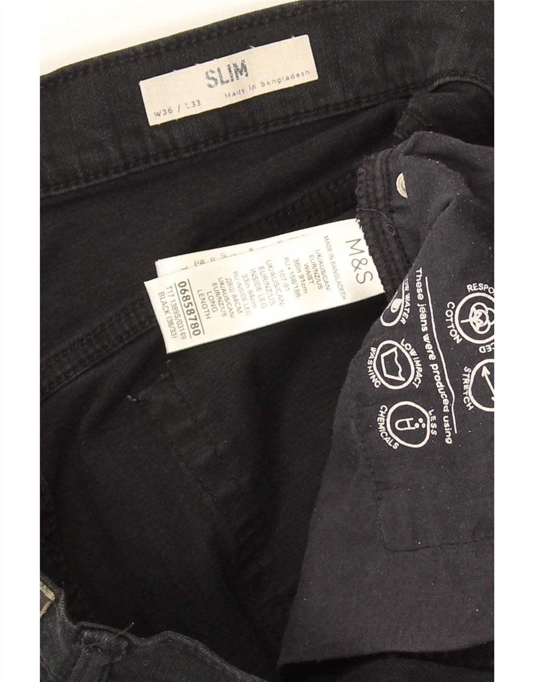 Jeans slim da uomo Marks & Spencer W36 L33 cotone nero