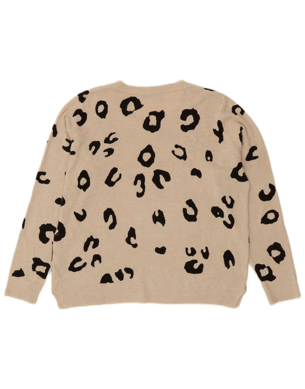 Maglione maglione girocollo da donna Marks & Spencer UK 18 XL Beige Stampa animale