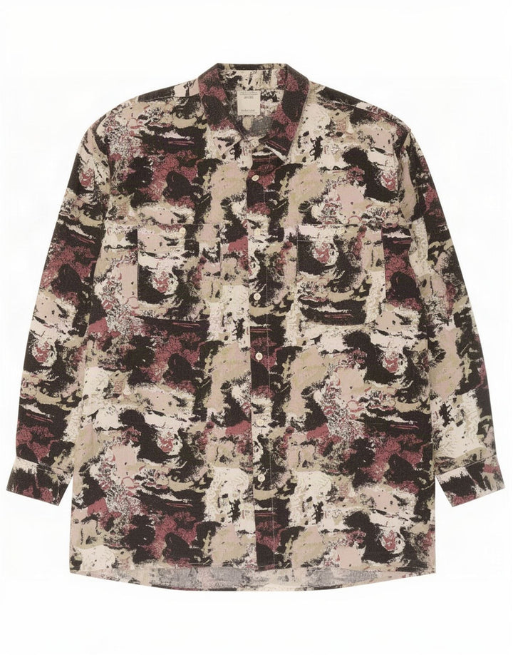 Camicia vintage da uomo con motivo astratto taglia 41/42 grande cotone multicolore