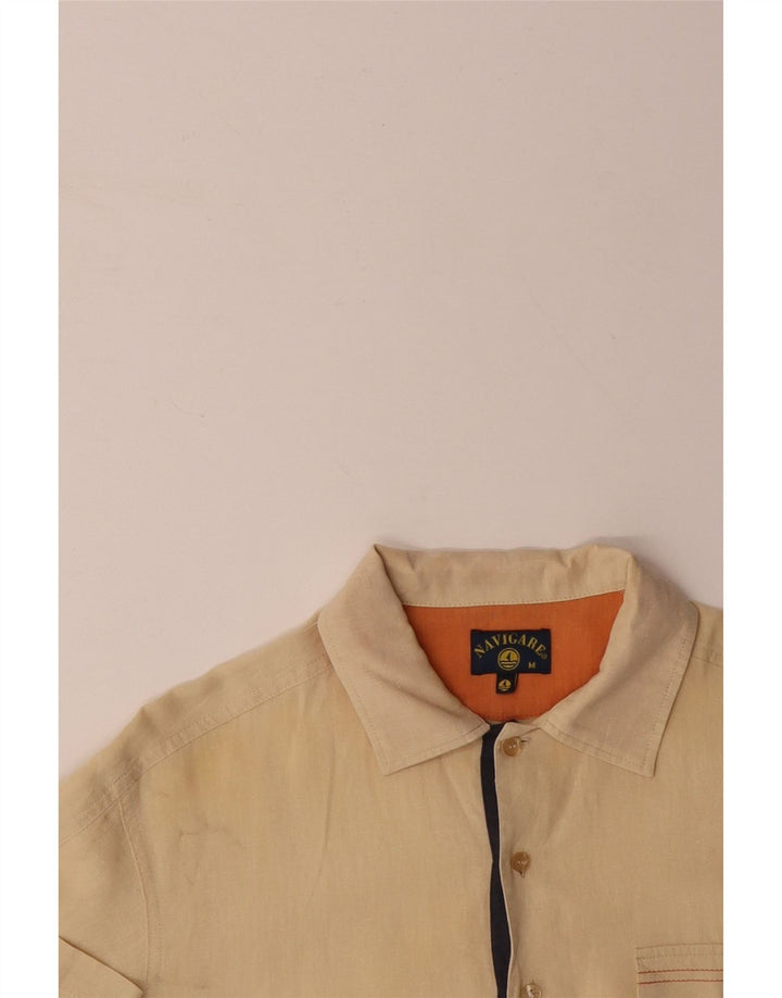 NAVIGARE Camicia pullover a maniche corte da uomo in cotone color block giallo medio