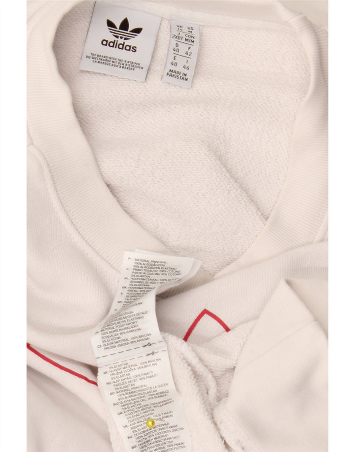 Felpa grafica da donna ADIDAS maglione UK 14 grande cotone bianco