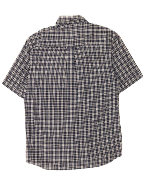 Camicia a maniche corte da uomo Mustang in cotone a quadri blu navy medio