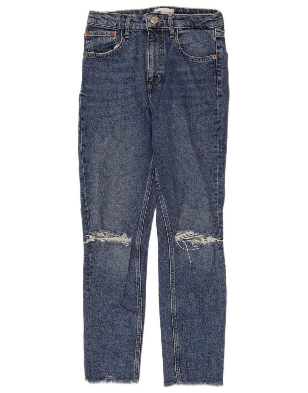 Jeans slim effetto consumato ZARA da donna EU 36 XS W26 L26 Blu