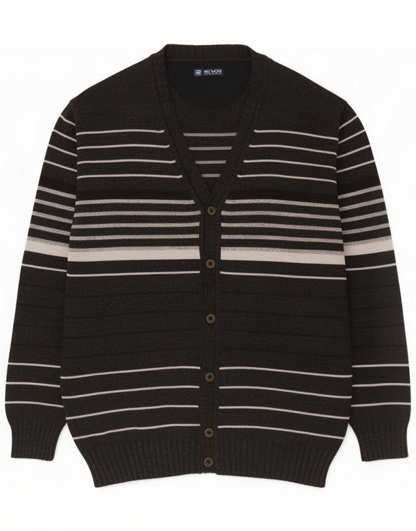 Maglione cardigan vintage da uomo 3XL lana merino a righe grigie
