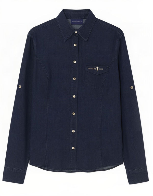 Camicia Trussardi Jeans da donna vestibilità ampia UK 10 piccola in cotone blu navy