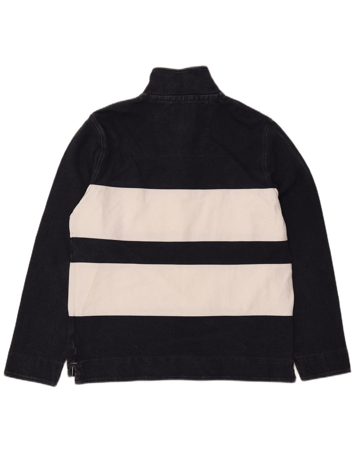 CREW CLOTHING Felpa da uomo con zip e collo maglione medio a righe blu navy