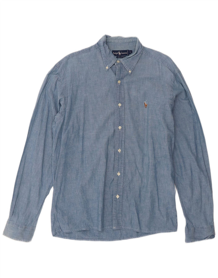 Camicia da uomo Ralph Lauren grande in cotone blu