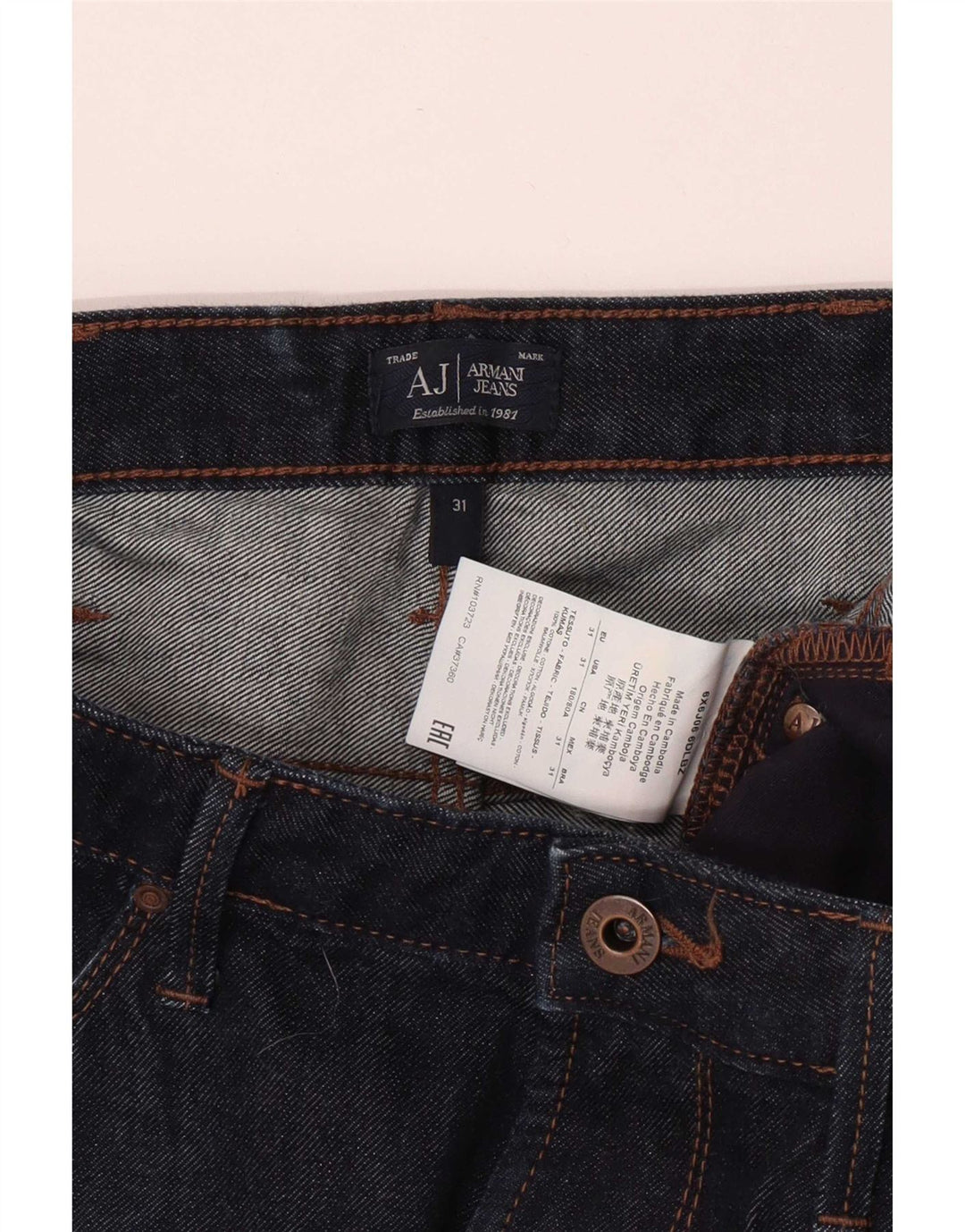 Jeans slim da uomo Armani W31 L33 in cotone blu navy