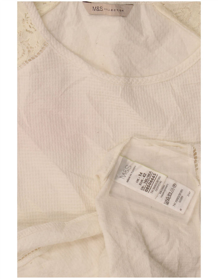 Marks & Spencer Top da donna manica 3/4 UK 14 grande cotone bianco