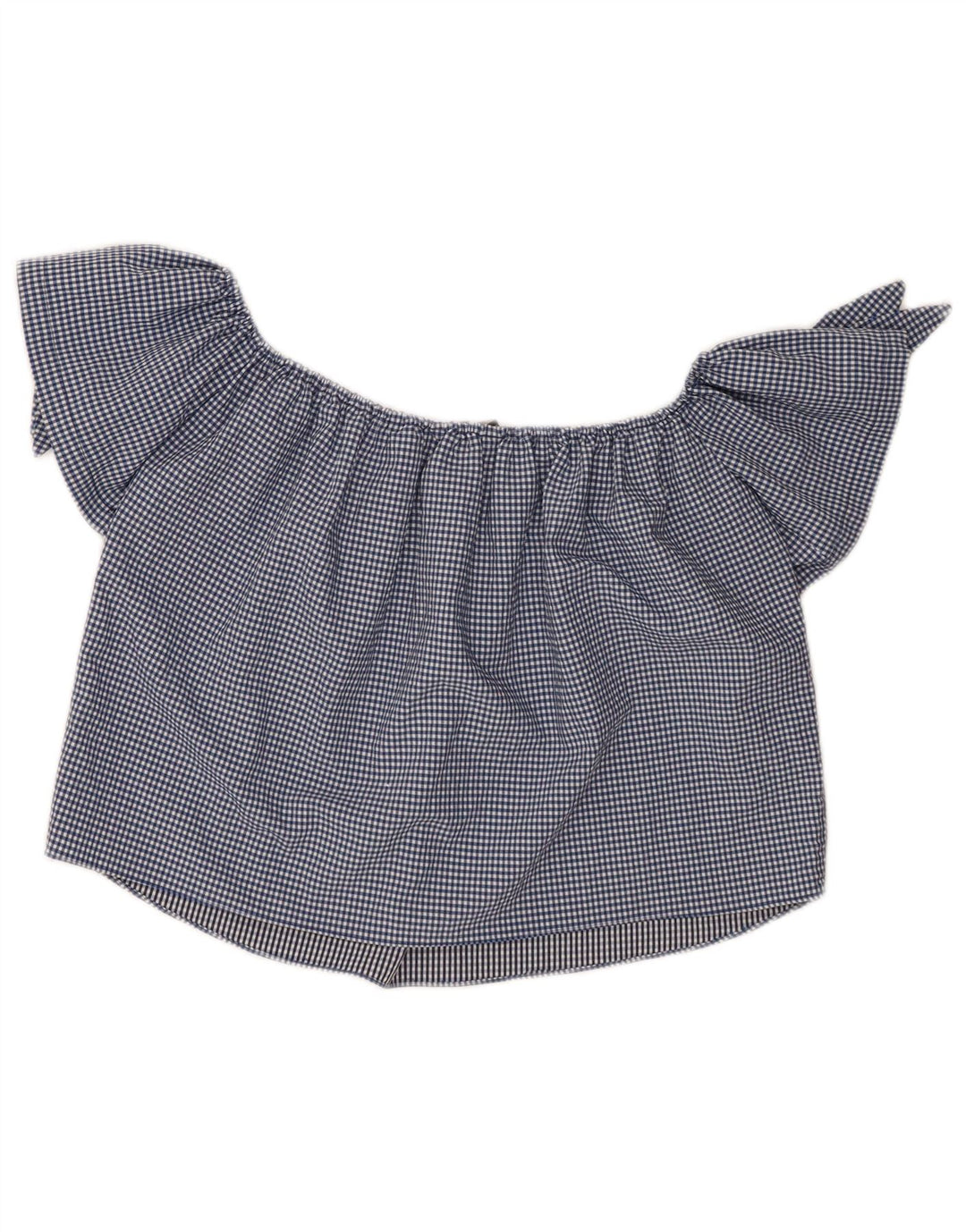 Top corto da donna con spalle scoperte Zara UK 10 piccolo a quadretti blu navy