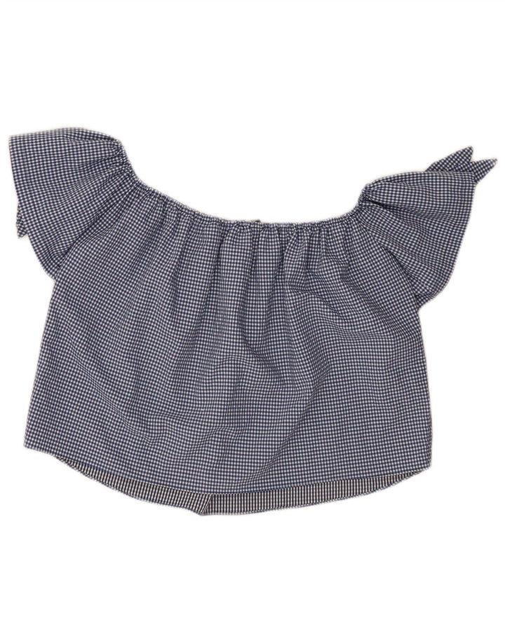 Top corto da donna con spalle scoperte Zara UK 10 piccolo a quadretti blu navy