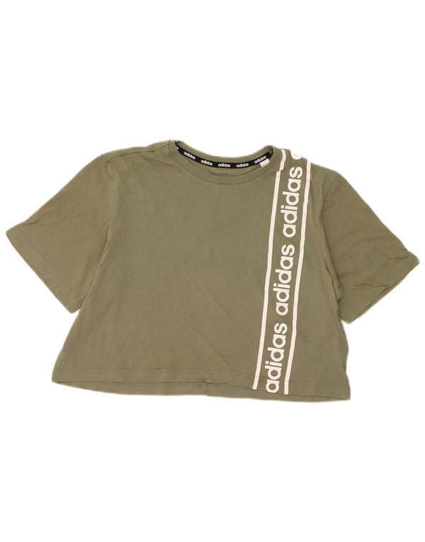 T-shirt grafica corta da donna Adidas UK 12/14 cotone kaki medio